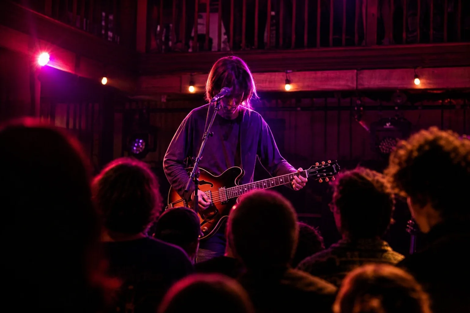 A performer on the small stage at Mississippi Studios in Portland