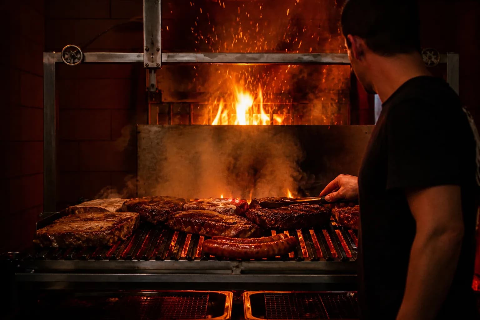 Steaks over the wood-fired parrilla grill at Ox in Portland